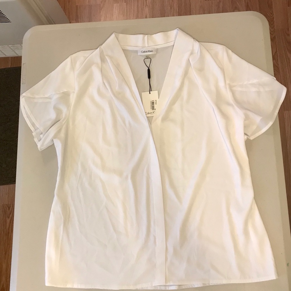 Calvin Klein White Blouse Short Sleeves XL